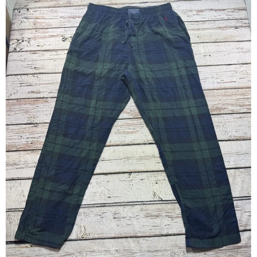 Polo Ralph Lauren Flannel Blue & Green Mens Large Plaid Collared Pajama Set